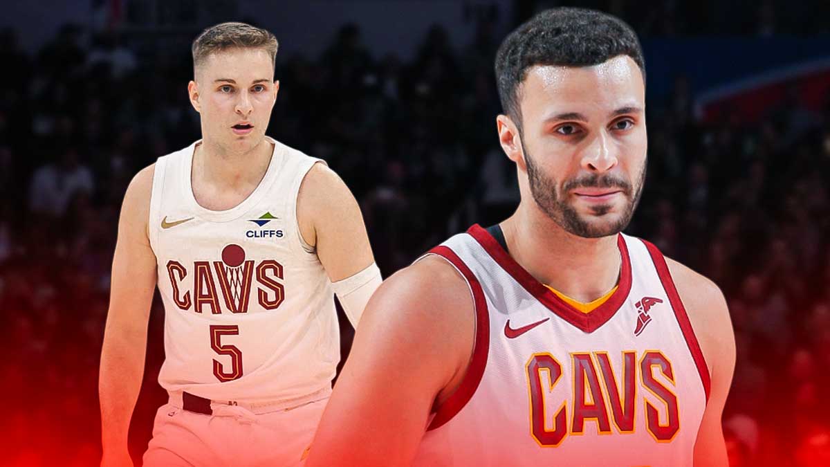 Sam Merrill and Larry Nance Jr. in Cavs uniforms