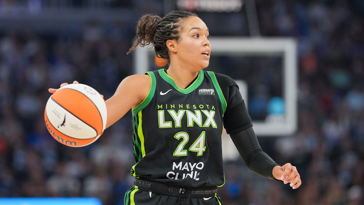 Minnesota Lynx forward Napheesa Collier (24) dribbles against the New York Liberty in the second quarter at Target Center.