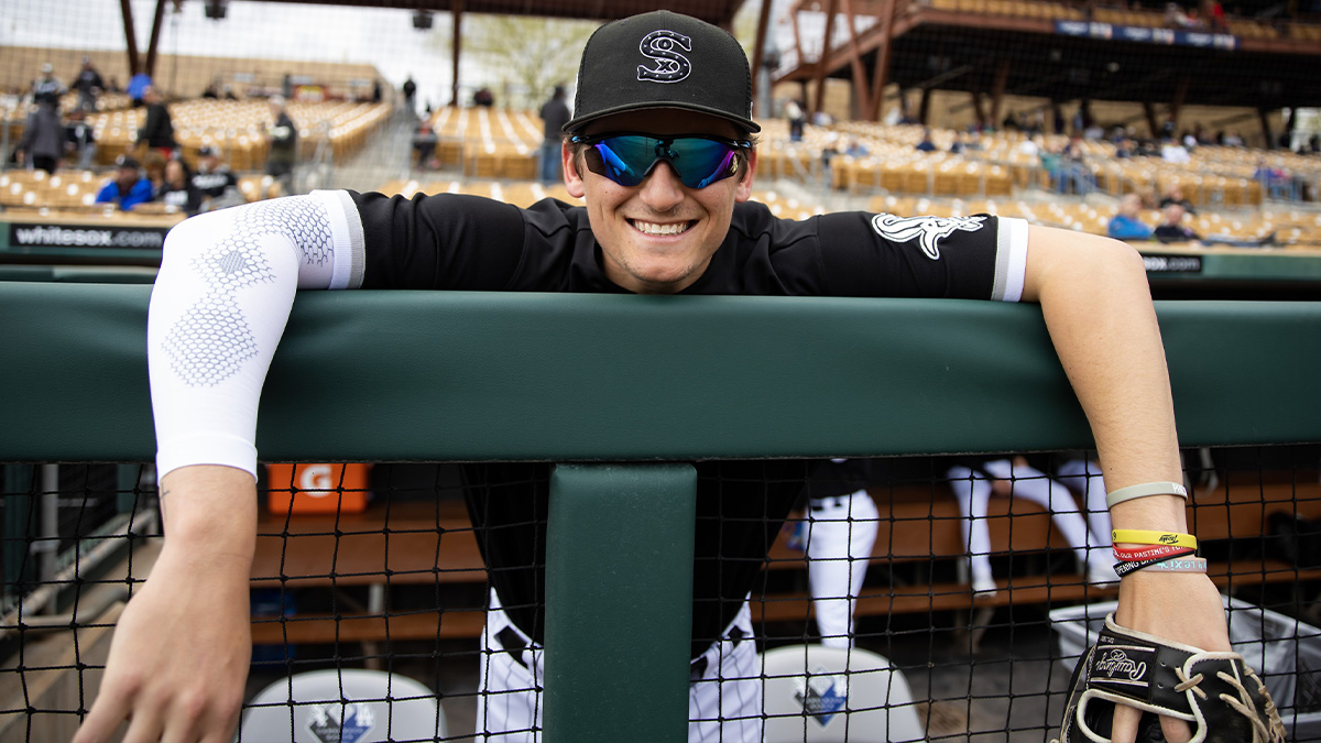 Mar 1, 2023; Phoenix, Arizona, USA; Chicago White Sox infielder Colson Montgomery against the Cleveland Guardians during a spring training game at Camelback Ranch-Glendale. Mandatory Credit: Mark J. Rebilas-Imagn Images