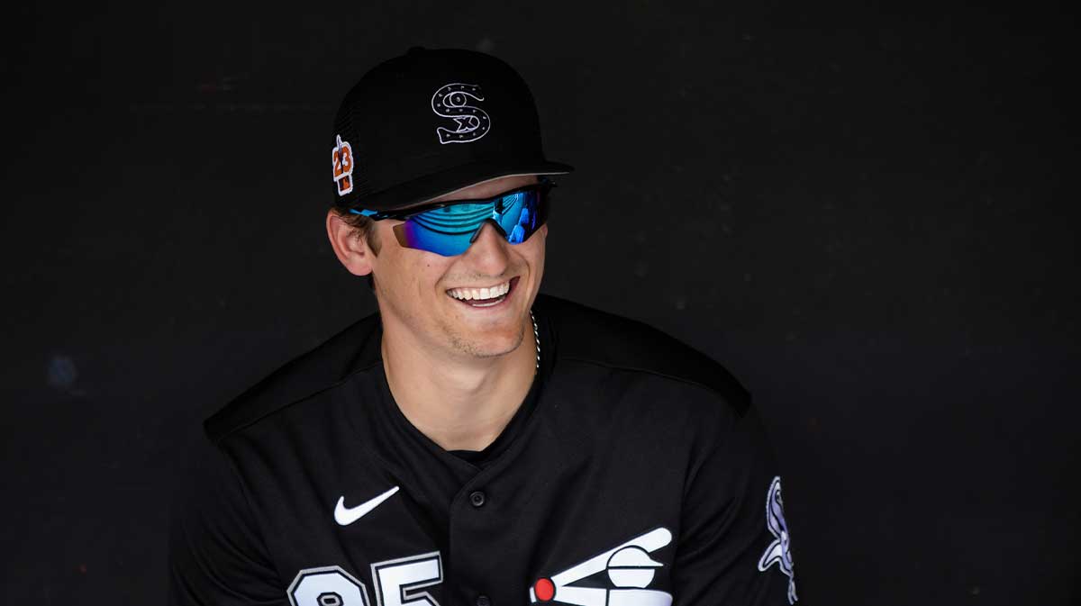 Mar 1, 2023; Phoenix, Arizona, USA; Chicago White Sox infielder Colson Montgomery against the Cleveland Guardians during a spring training game at Camelback Ranch-Glendale. Mandatory Credit: Mark J. Rebilas-Imagn Images