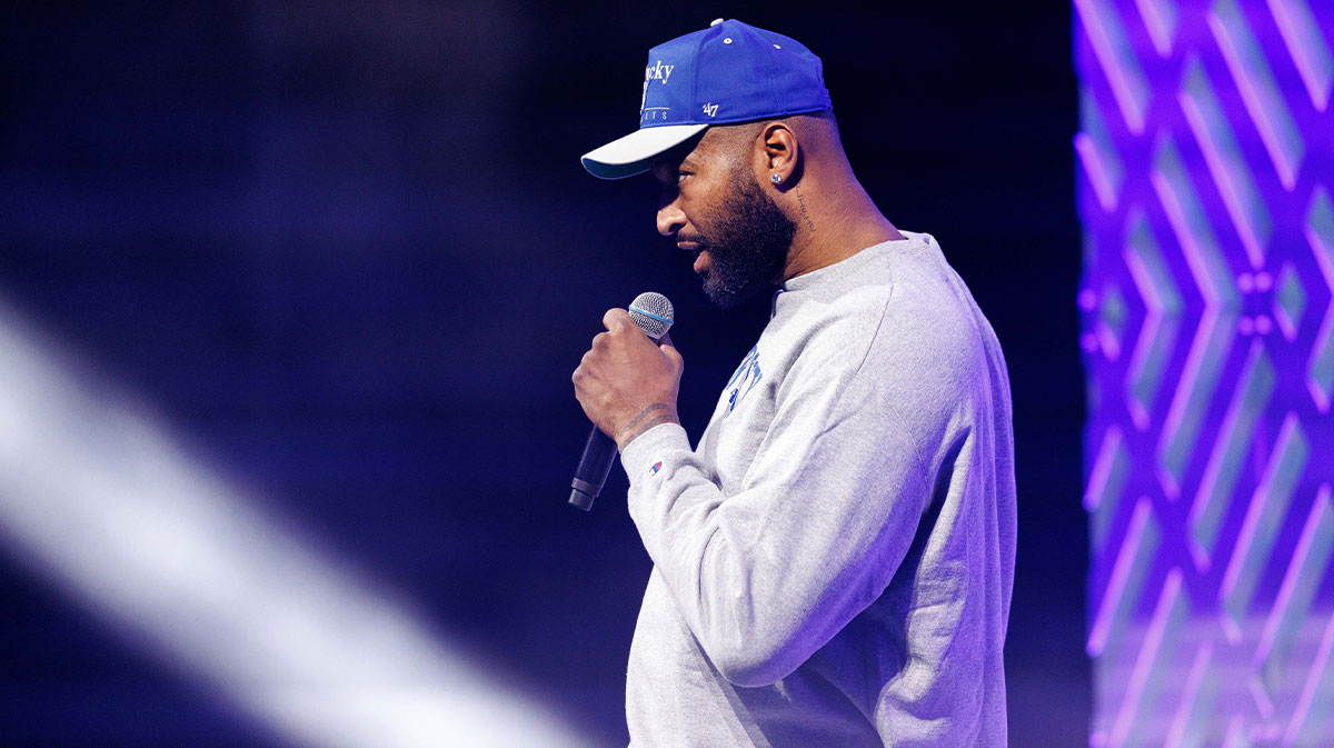 Previous Kentucky Wildcat and NBA player DeMarcus Cousins introduces head coach John Calipari during Big Blue Madness at Rupp Arena at Central Bank Center.