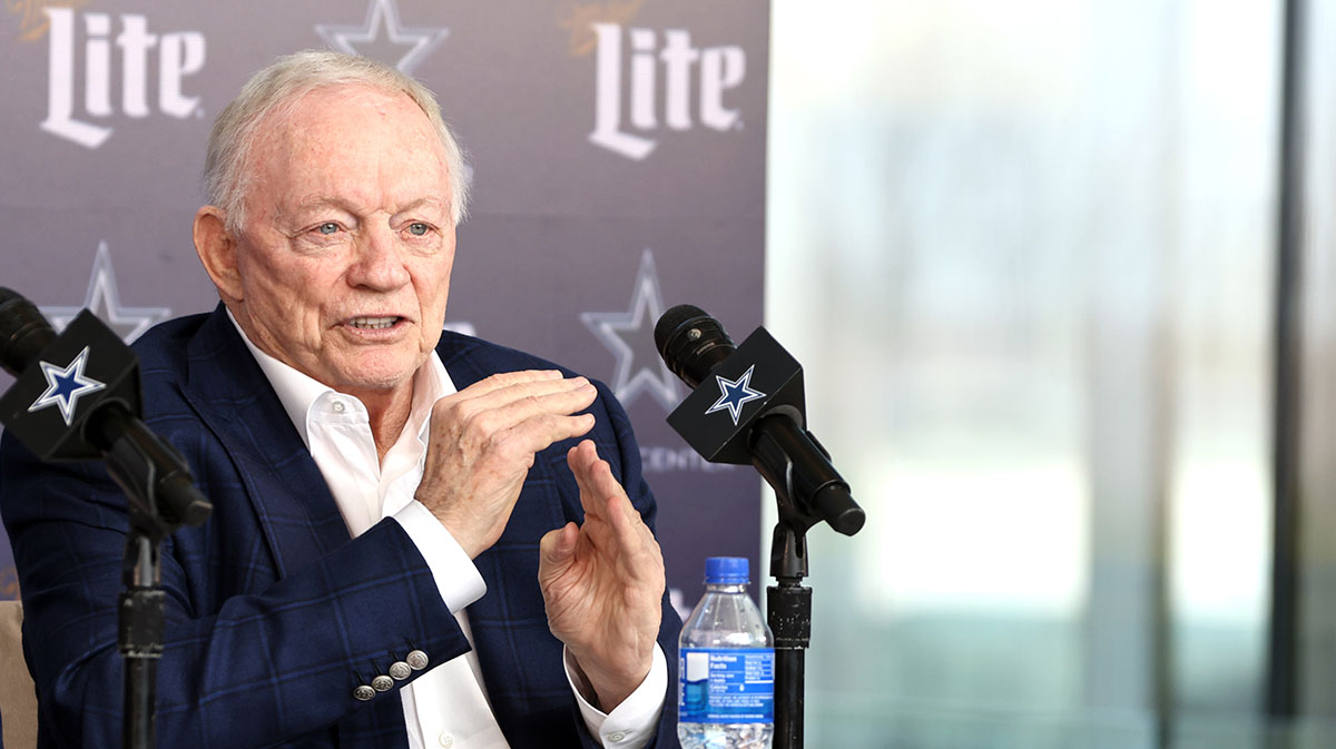 Dallas Cowboys owner Jerry Jones speaks to the media at a press conference at the Star.