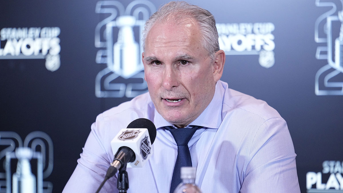 Toronto Maple Leafs head coach Craig Berube answers a question from the media following game one of the first round of the 2025 Stanley Cup Playoffs against the Ottawa Senators at Scotiabank Arena.