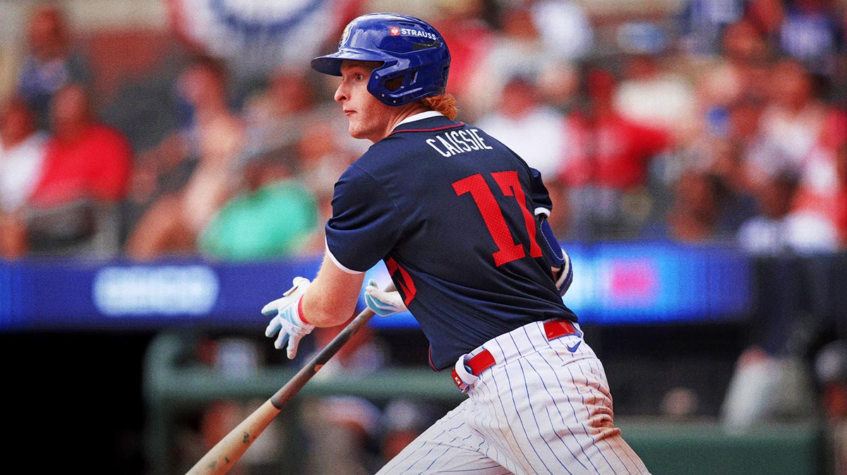 National League outfielder Owen Caissie (17) of the Chicago Cubs makes a run during the seventh inning against American League at Truist Park.