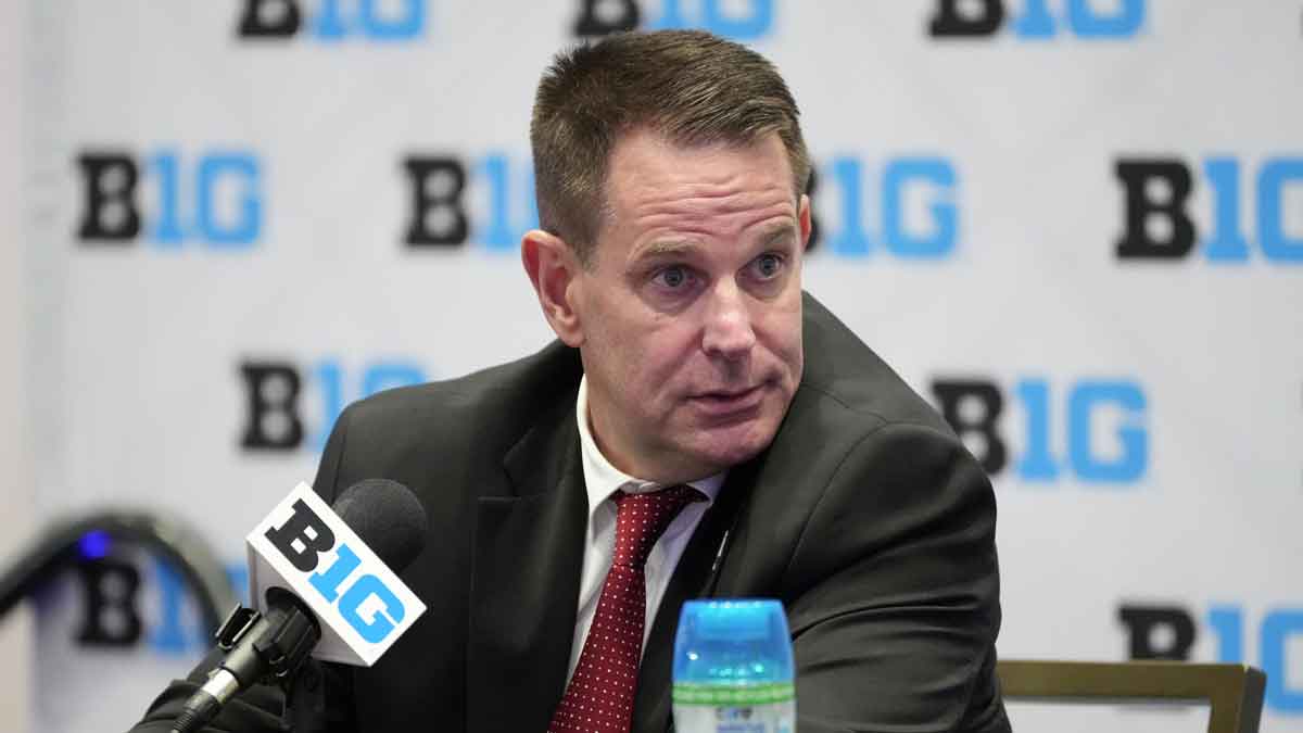 Indiana head coach Curt Cignetti speaks to the media during the Big Ten NCAA college football media days at Mandalay Bay Resort.