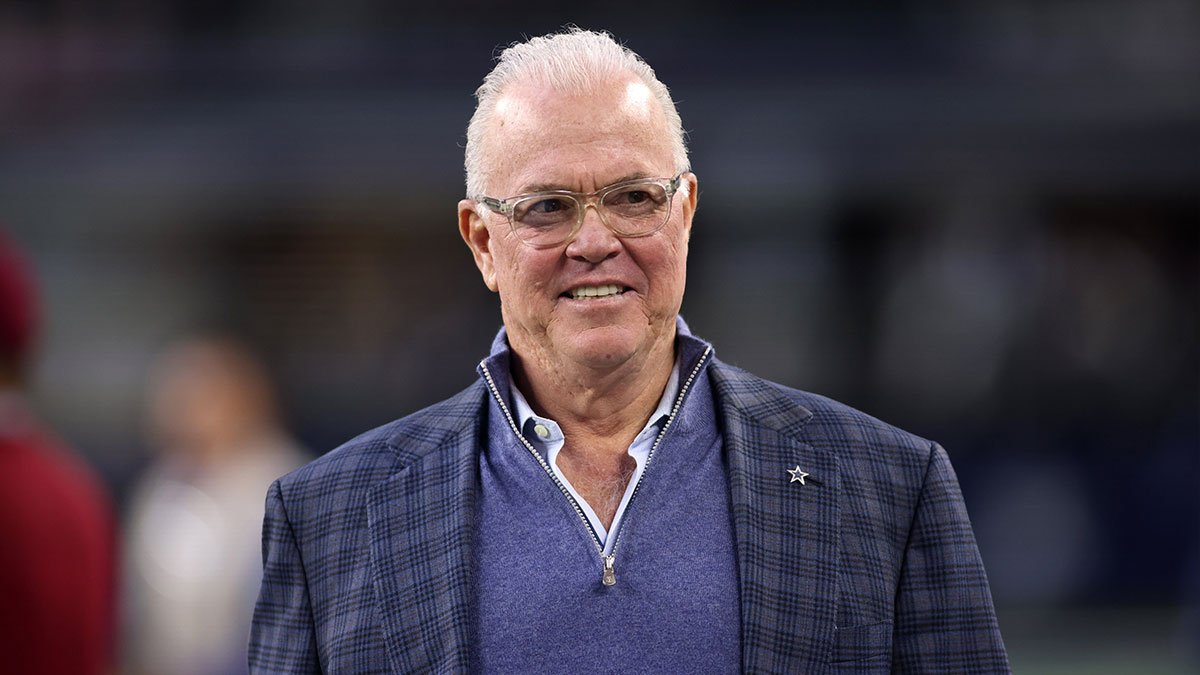 Dallas Cowboys CEO Stephen Jones walks on the field before the game against the Tampa Bay Buccaneers at AT&T Stadium.