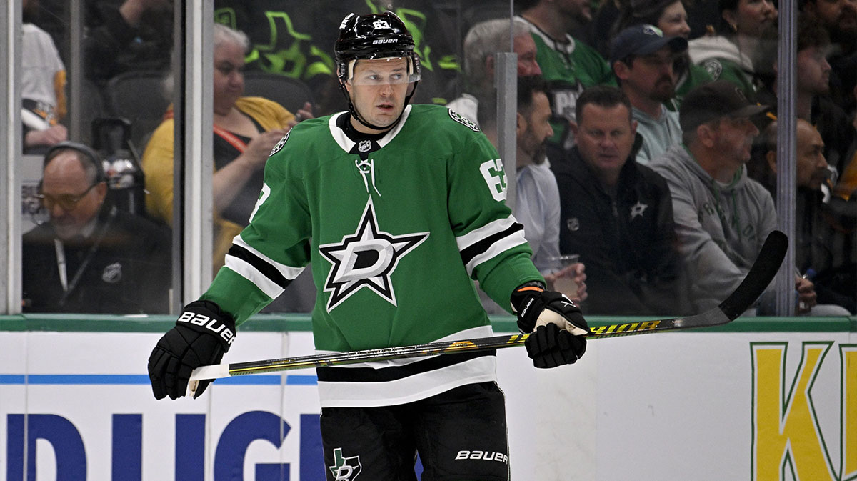 Dallas Stars right wing Evgenii Dadonov (63) looks on during the first period against the Pittsburgh Penguins at the American Airlines Center.