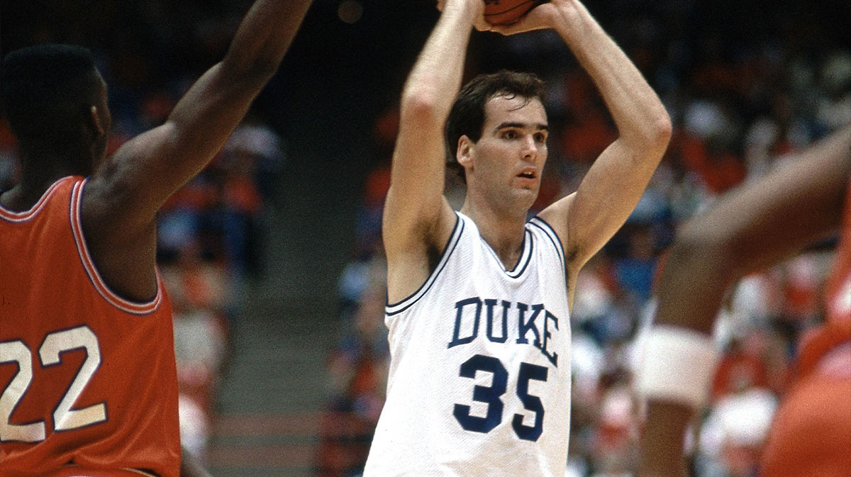 Duke Blue Devils forward Danny Ferry (35) in action against the Virginia Cavaliers in the 1988 ACC Tournament at the Greensboro Coliseum.