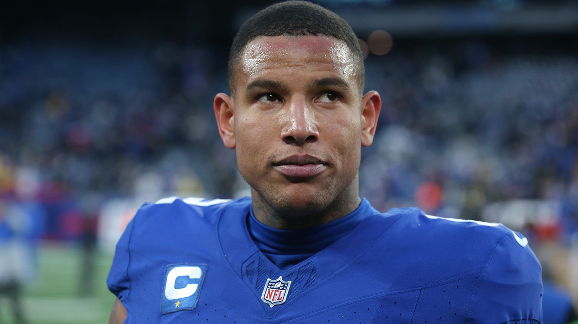New York Giants tight end Darren Waller (12) after a game against the Los Angeles Rams at MetLife Stadium.