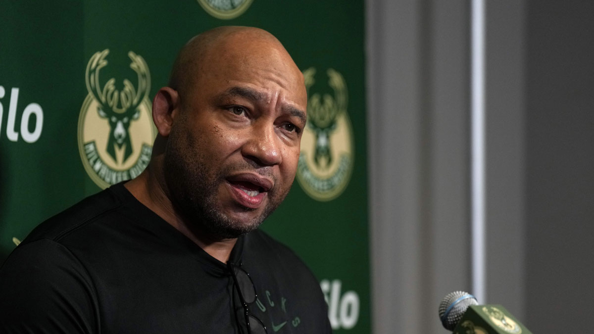 Milwaukee Bucks assistant coach Darvin Ham talks to media members before the game against the Sacramento Kings at Golden 1 Center.
