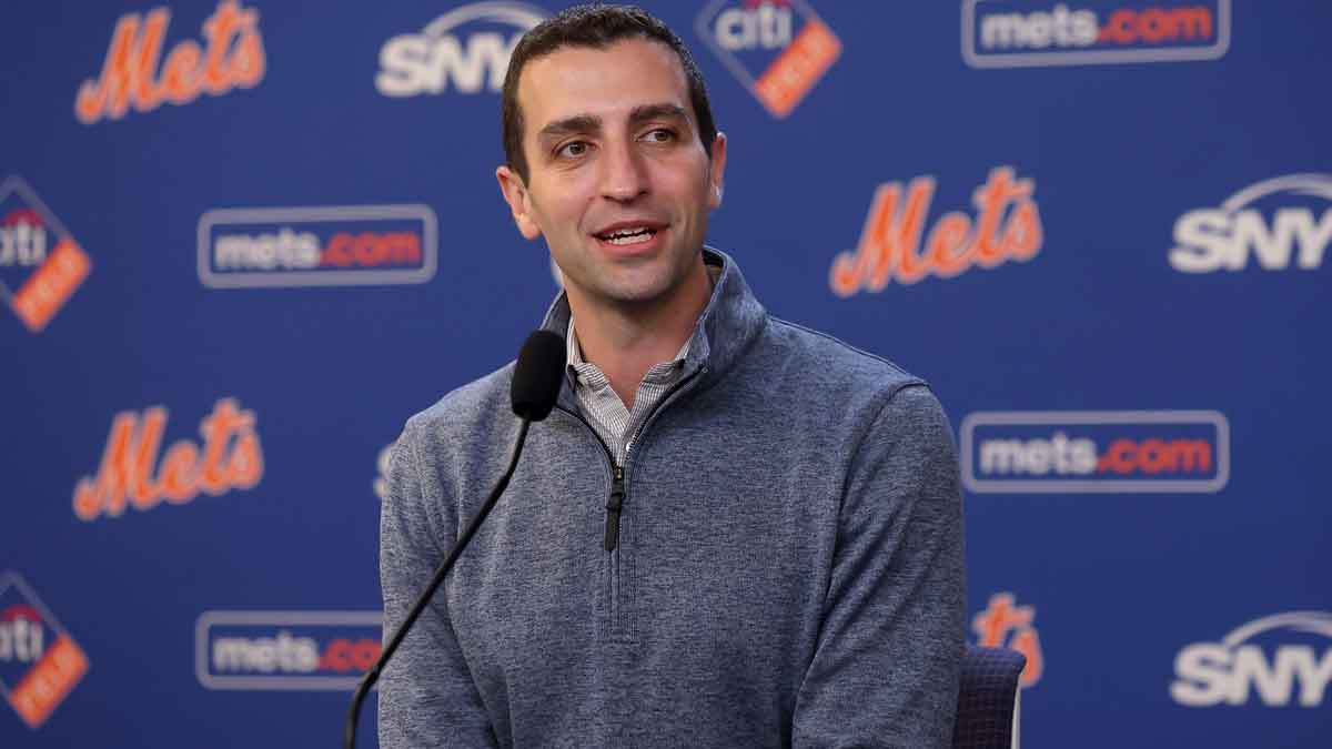 New York Mets president of baseball operations David Stearns speaks to the media about the MLB trade deadline before a game against the Minnesota Twins at Citi Field.