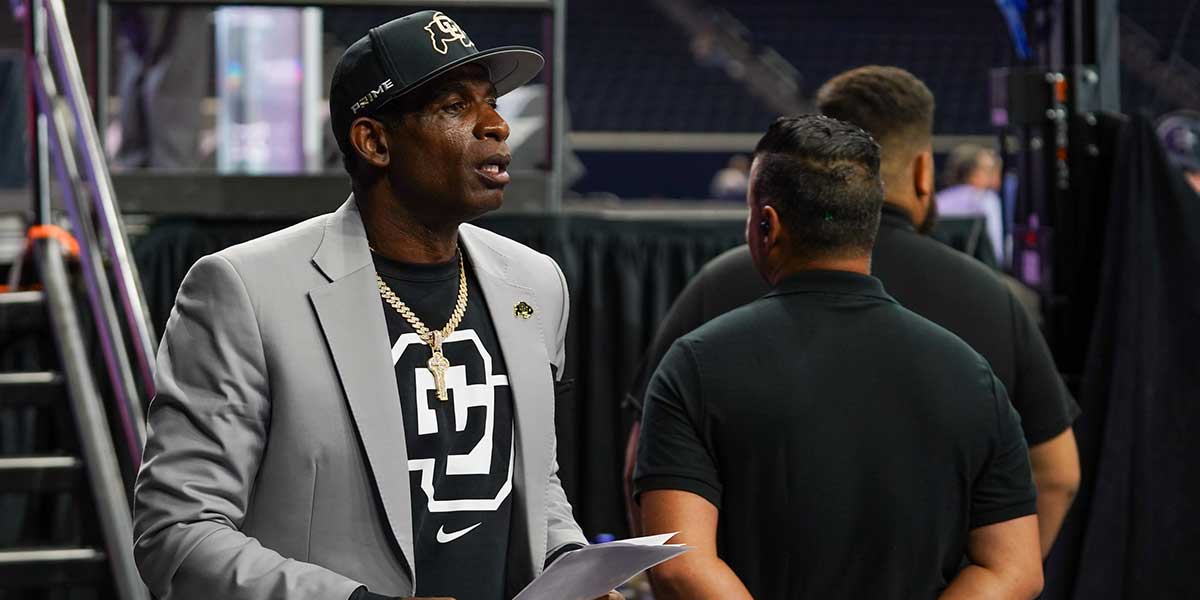 Colorado head coach Deion Sanders leaves the stage after speaking with the media during 2025 Big 12 Football Media Days at The Star.