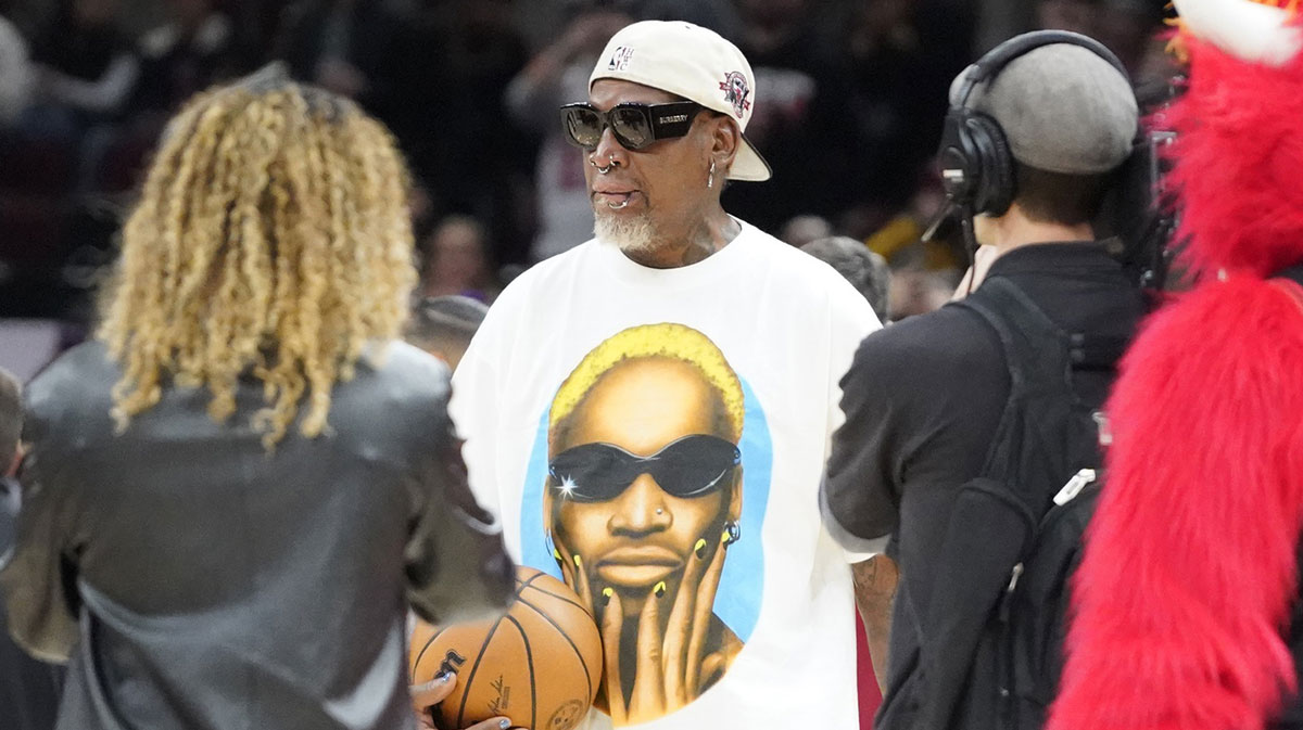 Former Chicago Bulls Dennis Rodman before the game at United Center.