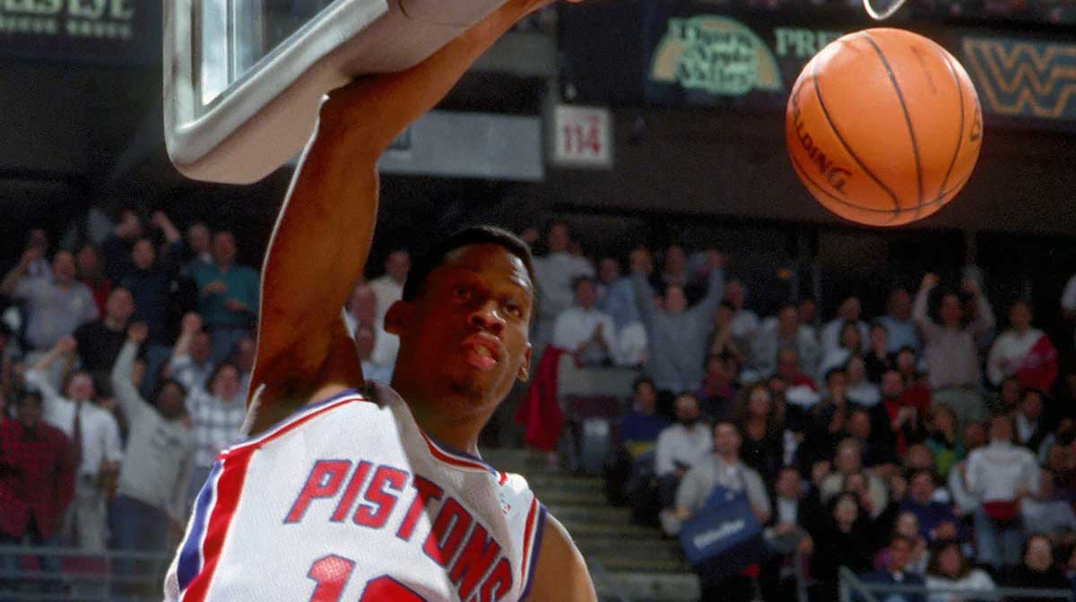Detroit Pistons forward #10 DENNIS RODMAN in action against the Chicago Bulls at the Palace of Auburn Hills during the 1991-92 season.