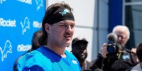 Detroit Lions offensive lineman Tate Ratledge (69) speaks after practice during rookie mini camp at Meijer Performance Center in Allen Park on Friday, May 9, 2025.