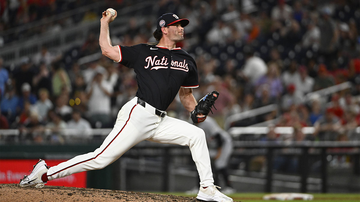Washington Nationals relief pitcher Kyle Finnegan (67) throws to the Detroit Tigers during the ninth inning at Nationals Park.