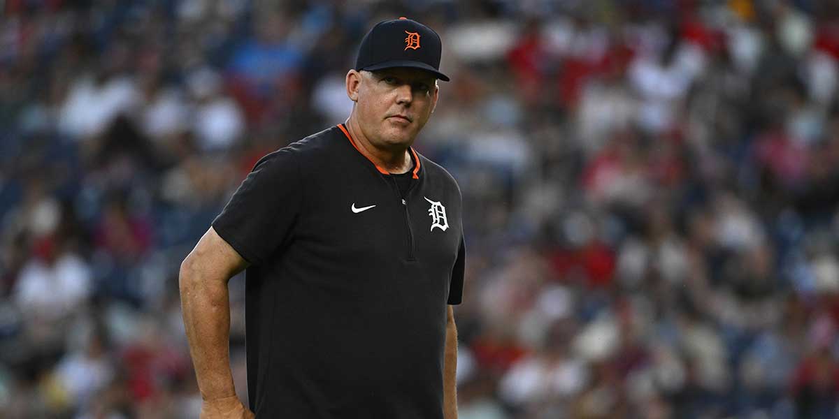Detroit Tigers manager A.J. Hinch on the field against the Washington Nationals during the fifth inning at Nationals Park.