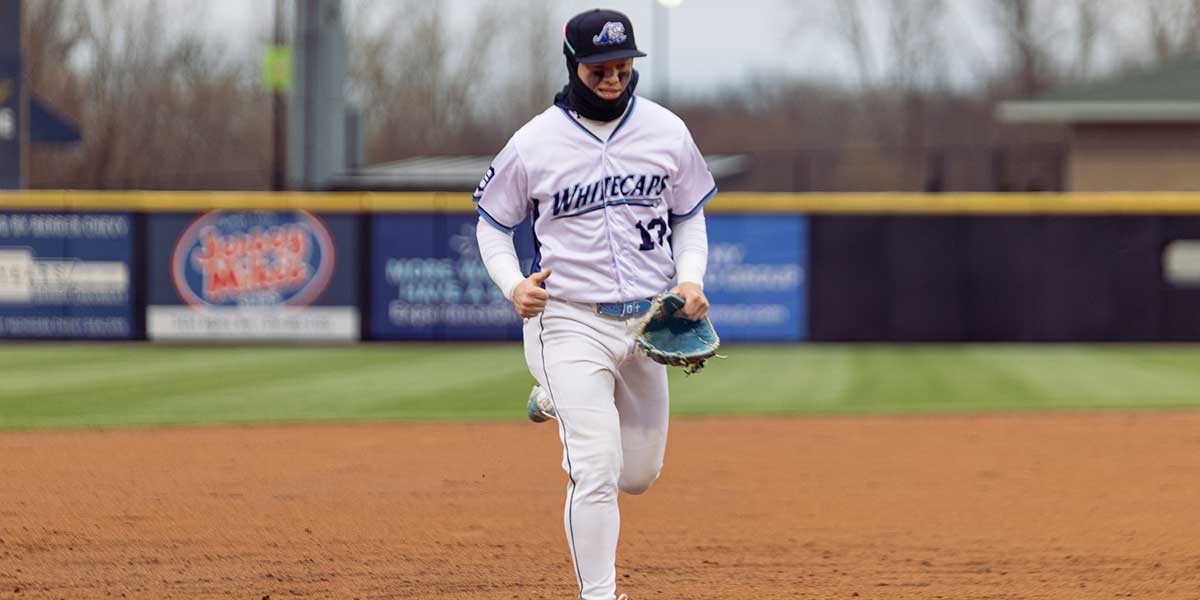Whitecaps center fielder Max Clark runs toward the dugout on Friday, April, 4, at LMCU Ballpark. McGonigle Hamm