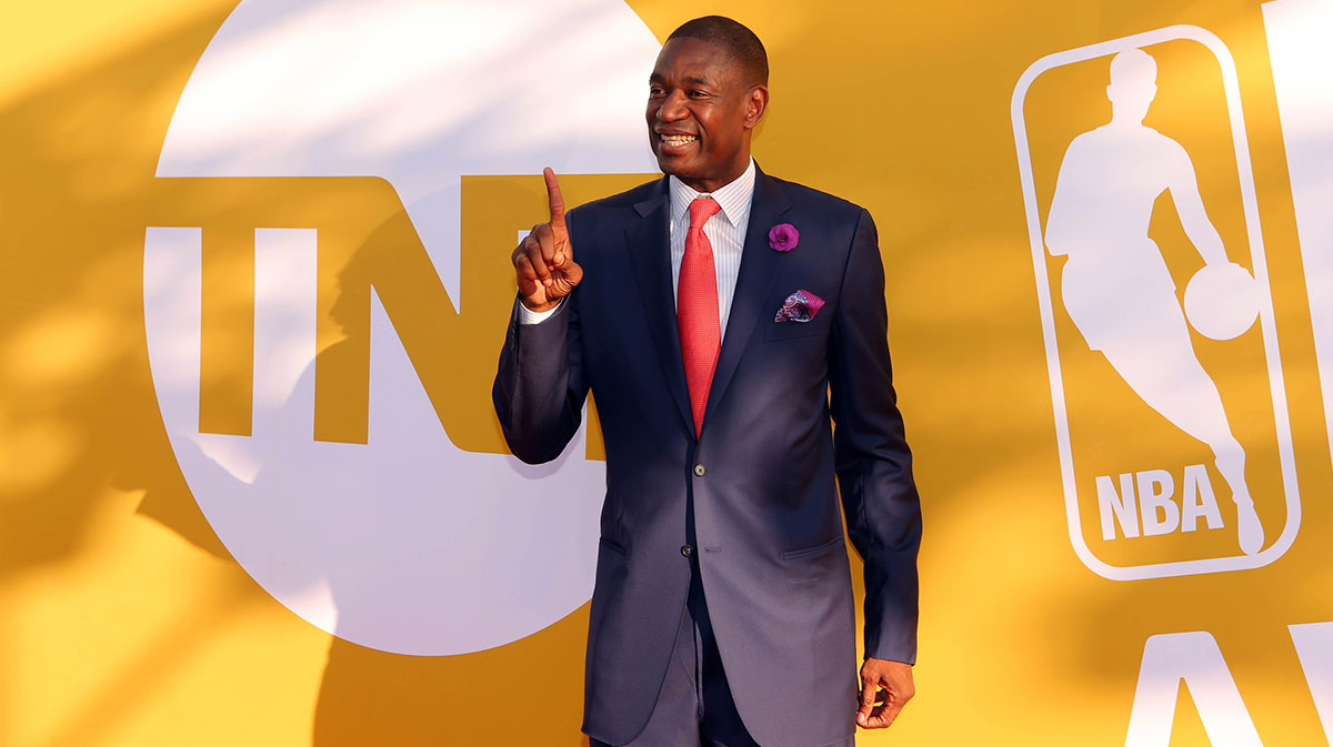NBA former player Dikembe Mutombo poses for photos on the red carpet before the 2017 NBA Awards at Basketball City at Pier 36.