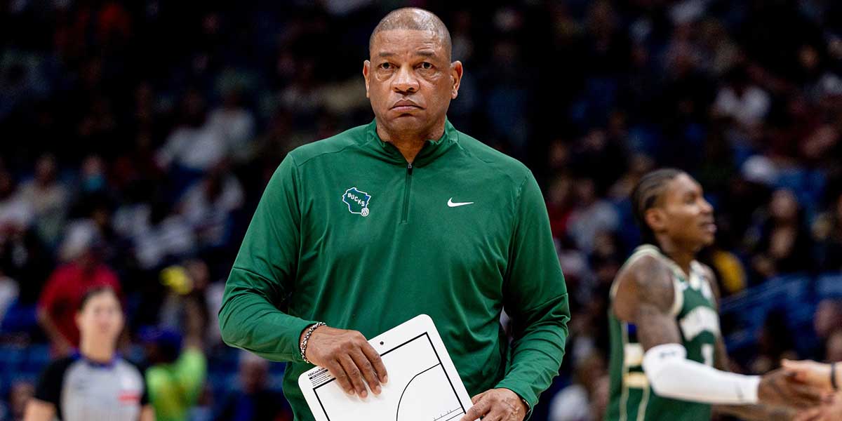 Milwaukee Bucks head coach Doc Rivers looks on against the New Orleans Pelicans during the second half at Smoothie King Center.