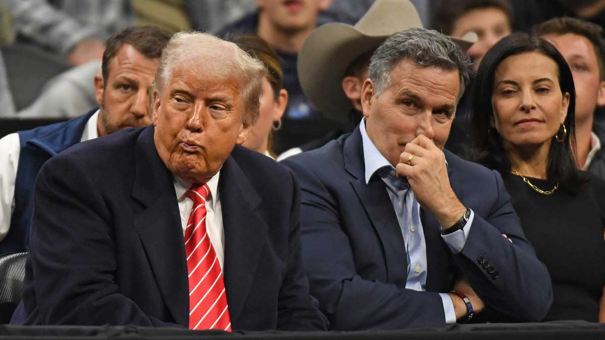 President Donald Trump and US Senator Dave McCormick during the Division I Men's Wrestling Championship held