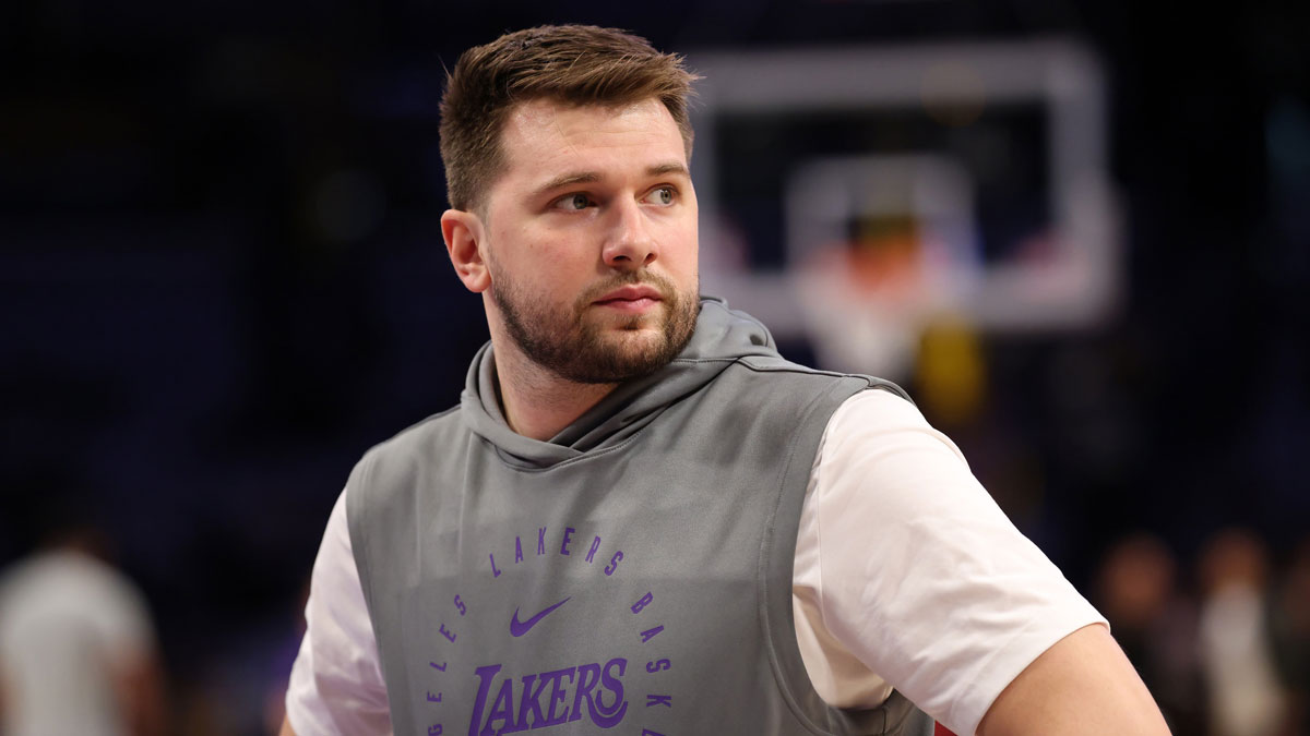 Los Angeles, California, USA; Los Angeles Lakers guard Luka Doncic (77) looks on before a game two of first round for the 2024 NBA Playoffs against the Minnesota Timberwolves at Crypto.com Arena.