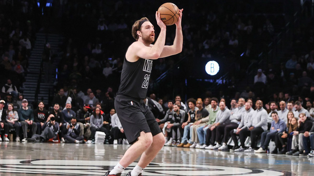 Brooklyn Nets forward Drew Timme (26) takes a three point shot in the first quarter against the New Orleans Pelicans at Barclays Center.