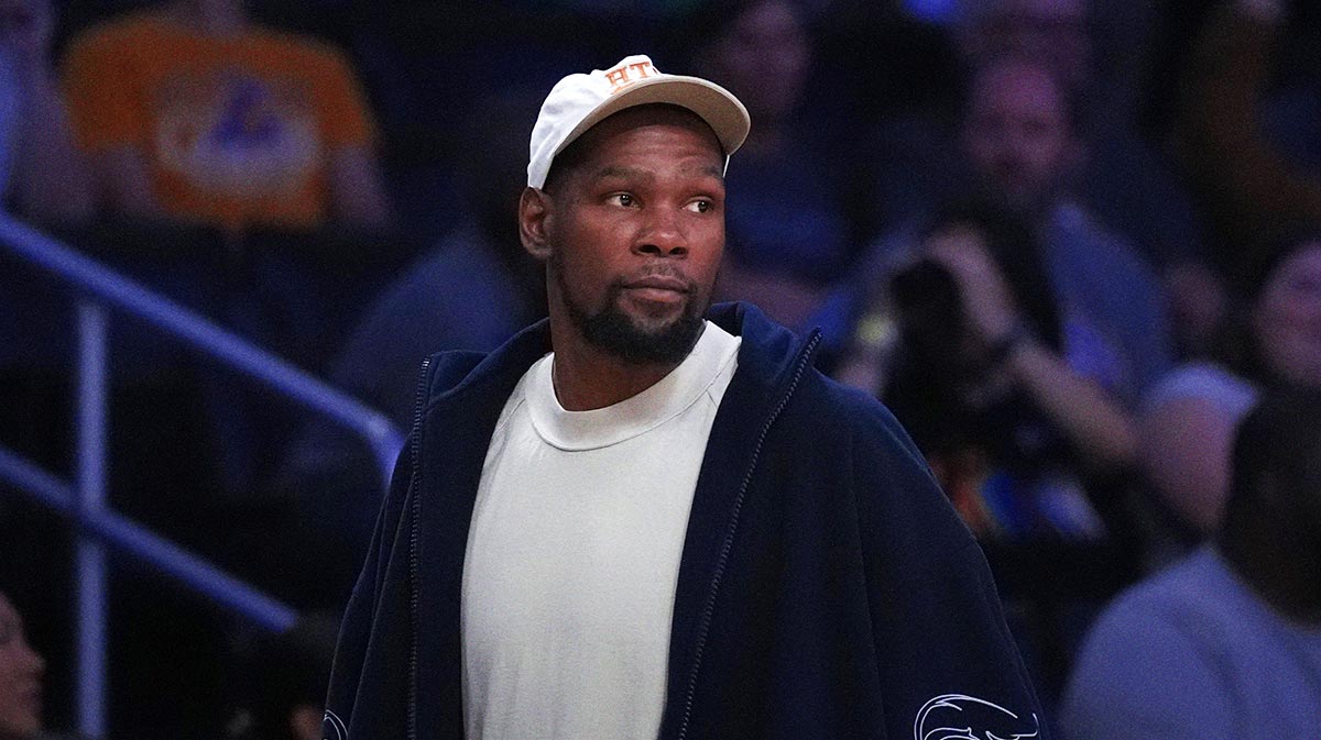 Kevin Durant attends a WNBA game between the Atlanta Dream and LA Sparks at Crypto.com Arena