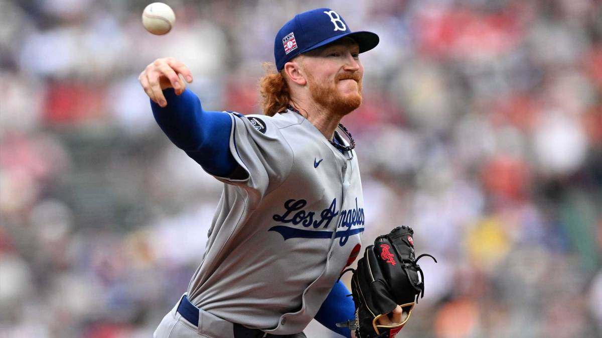 Los Angeles Dodgers starting pitcher Dustin May (85) pitches against the Boston Red Sox during the first inning at Fenway Park.