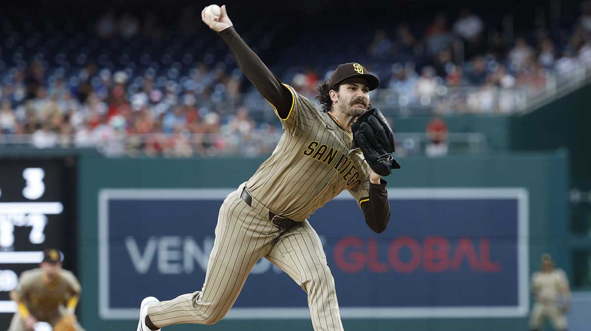 San Diego Padres starting pitcher Dylan Cease (84) pitches against the Washington Nationals during the first inning at Nationals Park.