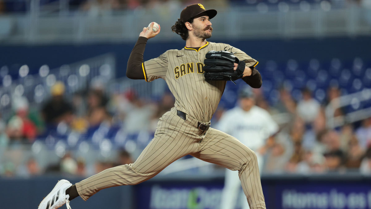 San Diego Padres starting pitcher Dylan Cease (84) delivers a pitch against the Miami Marlins during the first inning at loanDepot Park.
