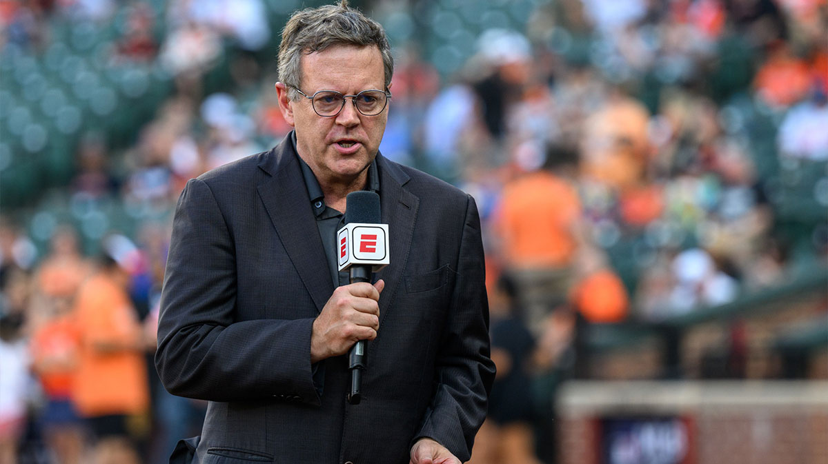Sports journalist Buster Olney in action before the game between the Baltimore Orioles and the Texas Rangers at Oriole Park at Camden Yards. Buster Olney makes a 'biggest impact' prediction for the Phillies at the MLB Trade Deadline.