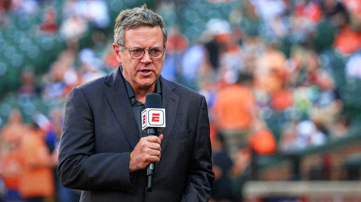 Sports journalist Buster Olney in action before the game between the Baltimore Orioles and the Texas Rangers at Oriole Park at Camden Yards. Buster Olney calls the Yankees the most desparate at the MLB Trade deadline as they want a World Series return,