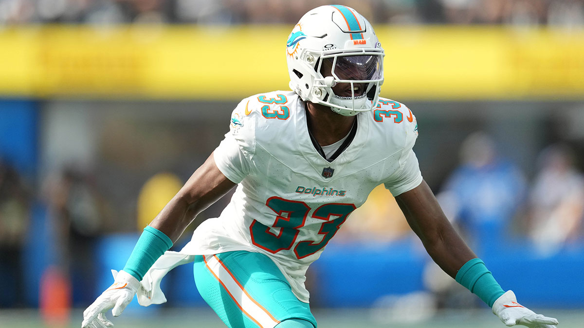 Miami Dolphins cornerback Eli Apple (33) against the Los Angeles Chargers in the second half at SoFi Stadium.