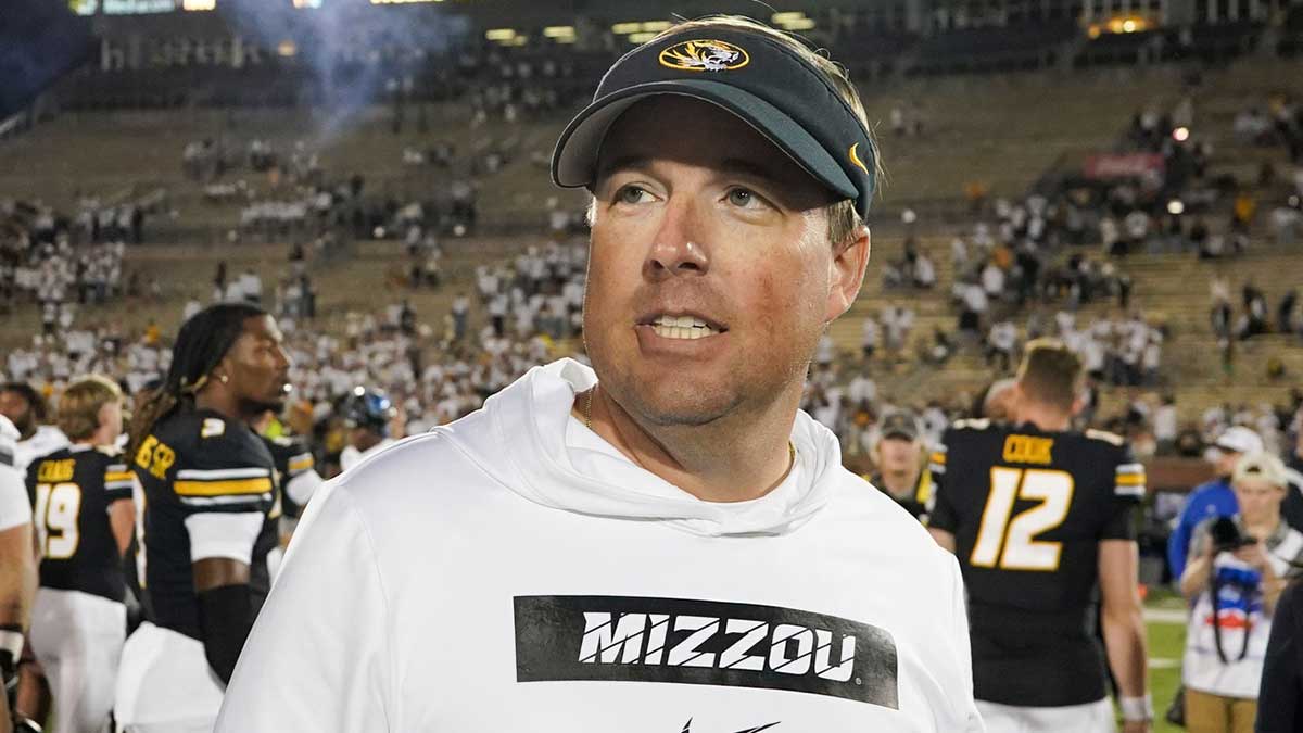Missouri Tigers head coach Eli Drinkwitz on field after the win over the Buffalo Bulls at Faurot Field at Memorial Stadium.