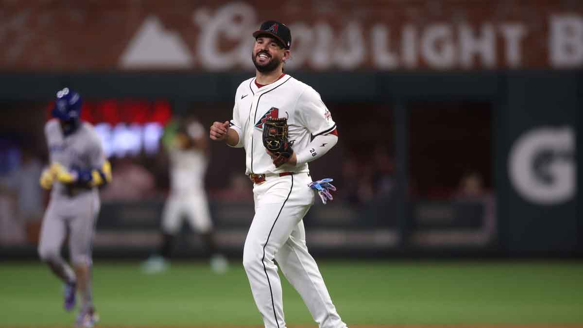 National League third baseman Eugenio Suarez (28) of the Arizona Diamondbacks reacts in the ninth inning during the 2025 MLB All Star Game at Truist Park.