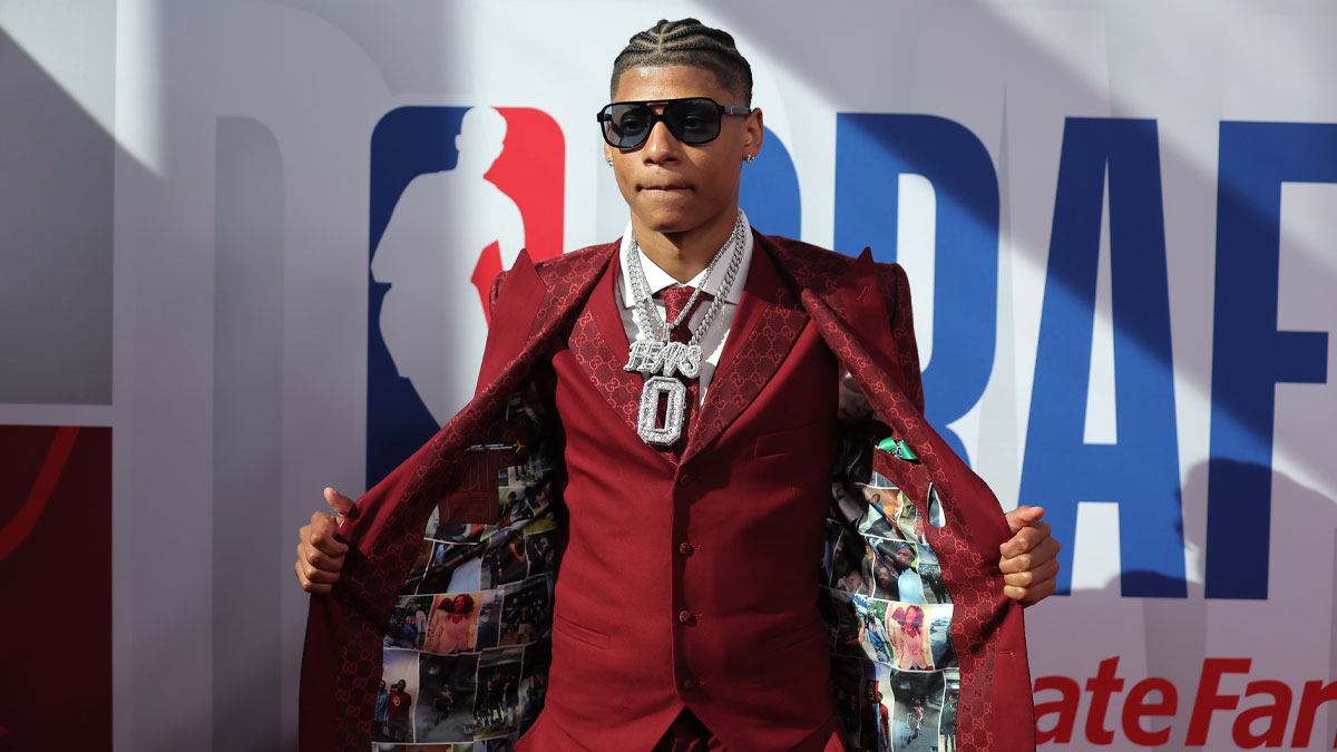 Jeremiah Fears arrives before the first round of the 2025 NBA Draft at Barclays Center.
