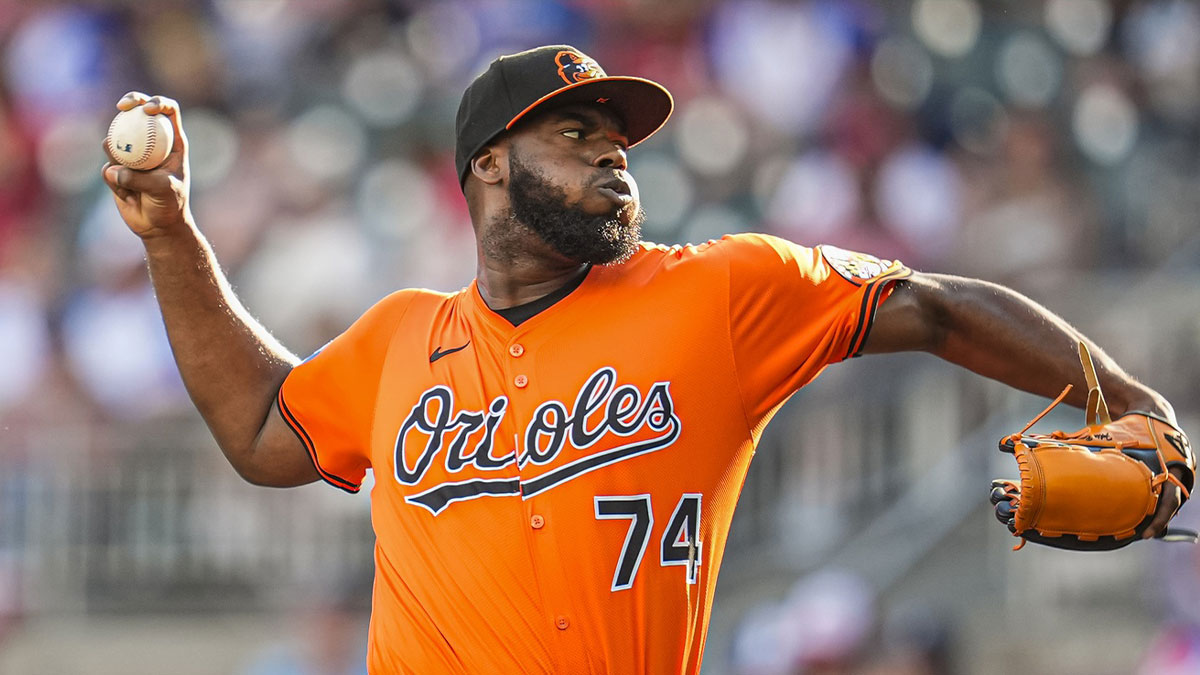Baltimore Orioles relief pitcher Felix Bautista (74) pitches against the Atlanta Braves during the ninth inning at Truist Park.