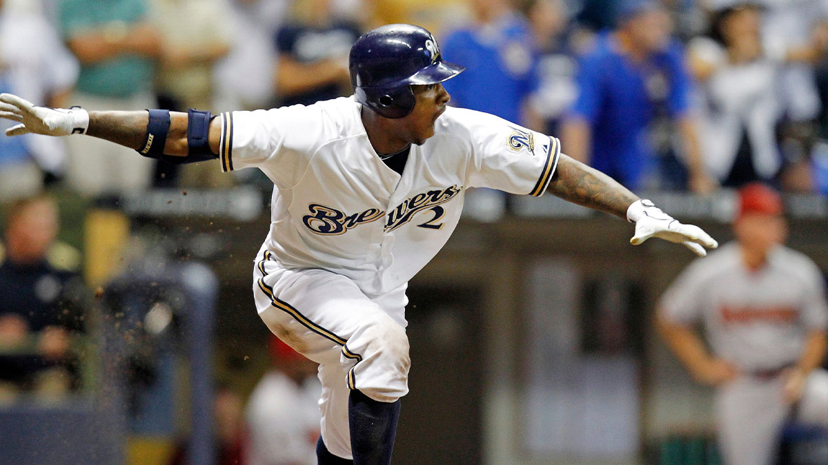 Nyjer Morgan reacts to his walk-off game winning hit in the 10th. The Milwaukee Brewers defeated the Arizona Diamondbacks 3-2 at Miller Park Friday October 7, 2011 and advanced to the NLCS. Brewers08 Spt Lynn 33