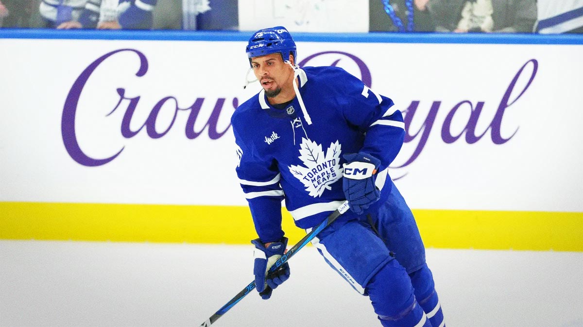 Toronto Maple Leafs right wing Ryan Reaves (75) skates during warmups before a game against the New York Rangers at Scotiabank Arena.
