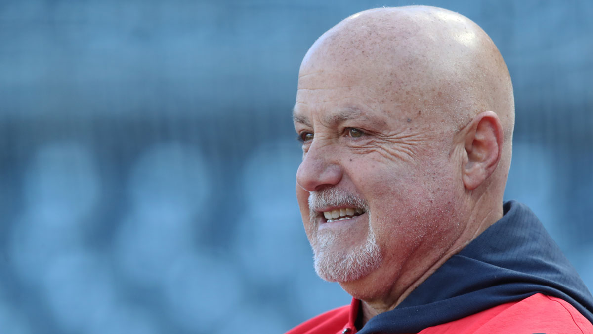 Washington Nationals general manager Mike Rizzo observes batting practice before the game against the Pittsburgh Pirates at PNC Park.