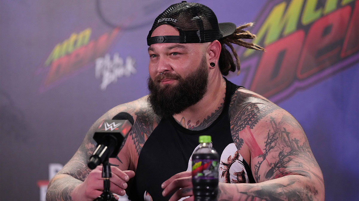 Bray Wyatt speaks during a press conference after the WWE Royal Rumble at the Alamodome. 