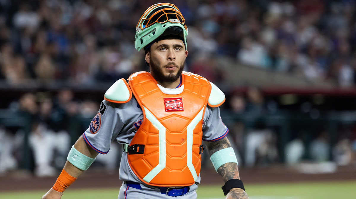 New York Mets catcher Francisco Alvarez against the Arizona Diamondbacks at Chase Field.