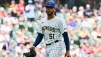 Milwaukee Brewers starting pitcher Freddy Peralta (51) walks off the mound after pitching six plus innings against the Washington Nationals at American Family Field.