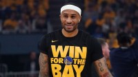 Golden State Warriors guard Gary Payton II (0) warms up before game three of the second round for the 2025 NBA Playoffs against the Minnesota Timberwolves at Chase Center.