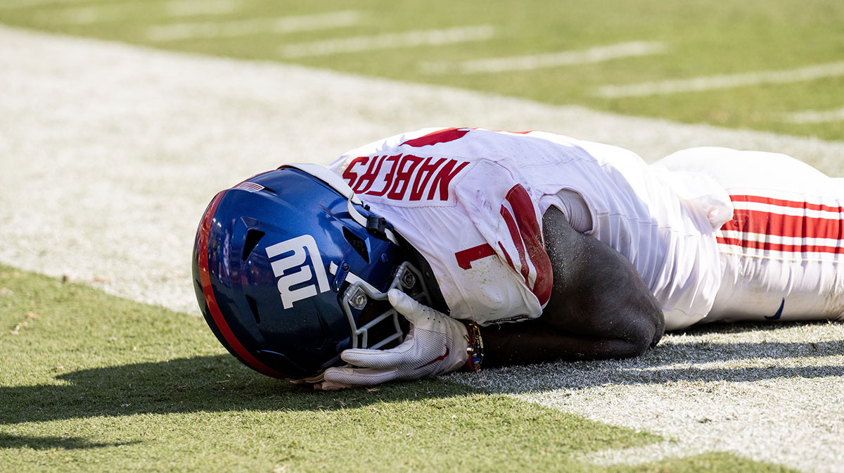 New York Giants receiver Malik Nabers against the Washington Commanders, where his Welcome to the NFL moment happened, according to an interview with Dale Earnhardt Jr.