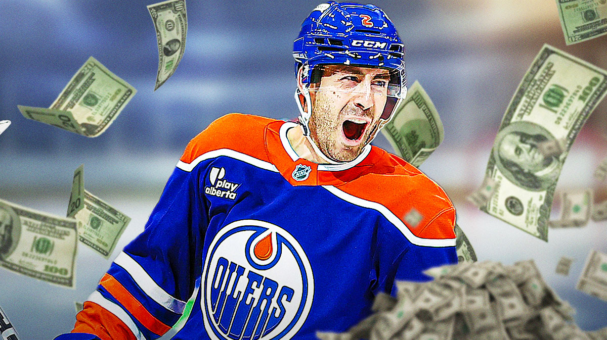 Evan Bouchard with money around him, Oilers contract
