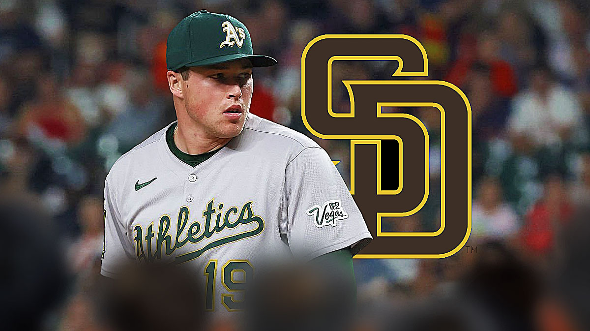 Mason Miller next to Padres logo