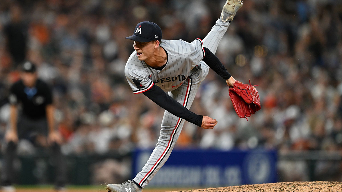 Minnesota Twins relief pitcher Griffin Jax (22) throws a pitch against the Detroit Tigers in the eighth inning at Comerica Park.