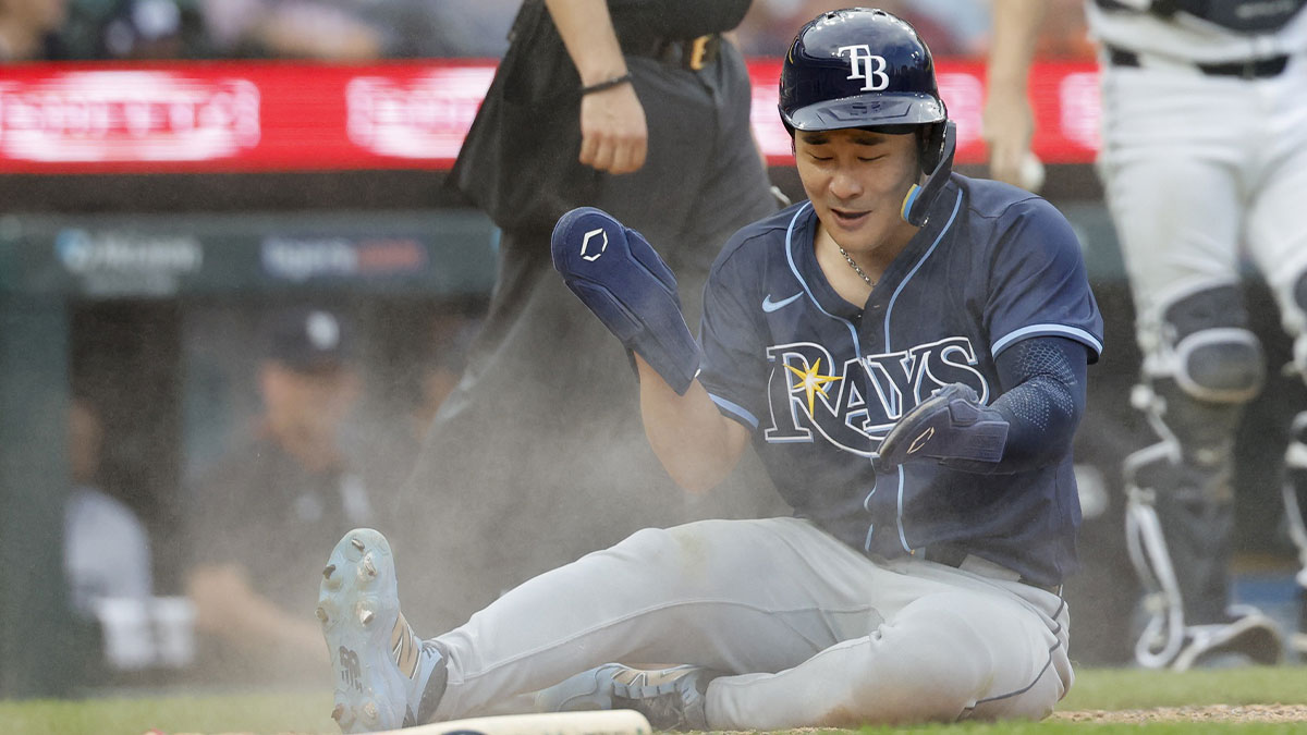 Tampa Bay Rays shortstop Ha-Seong Kim (7) celebrates after scoring against the Detroit Tigers in the sixth inning at Comerica Park.